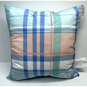Southern Marsh Tartan Plaid Spring Throw Pillow Pastel Coral Pink Blue